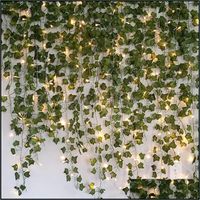 Wholesale Decorative Festive Supplies Home Gardendecorative Flowers Wreaths Artificial Creeper Green Leaf Ivy Vine With M Led String Lights Set