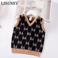 Wholesale Pullover Toddler Sweater Tand For Boy Kids Spring Autumn V Neck Knit Fall Preppy British Style Vest Knitwear Clothes Letter