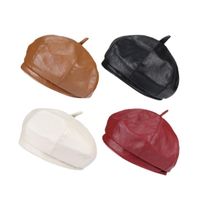 Wholesale Berets PU Leather Solid Colors For Women Fashion Girls Black Caps Bonias Red Yellow Beret Autumn Winter Artist Ladies Hats