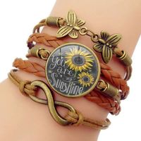 Wholesale Retro Butterfly Word Combination Leather Spike Bangle Punk Wide Snap Button Wrap Bracelets European And American Jewelry