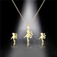 Wholesale Stainless Steel Flying Wing Fairy Baby Girl Dragonfly Angel Pendant Chain Necklace Sets Choker For Women Collier Femme Jewelry Necklaces