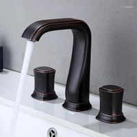 Wholesale Matte Black Bathtub Faucet Set Swivel Three Two Handles Bathroom Basin Sink Solid Brass Retro Mixer Tap Faucets1