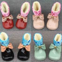 Wholesale 2021 Autumn Winter Grils Cute Warm Boots Jelly Bow With Plush Thickened Cotton Low Tube Rain Shoes Fashion Kids Waterproof Boots Snow Boots H9163UQW