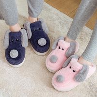 Wholesale Slippers Women Winter Warm Fur d Embroidery Cartoon Dog Soft Sole Men Boys Girls House Shoes Home Indoor Bedroom