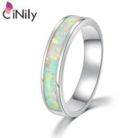 Wholesale Cluster Rings Cinily Plain White Fire Opal Stone Couples Lovers Silver Plated Wedding Bands Minimalist Jewelry Gift Women Men Girls