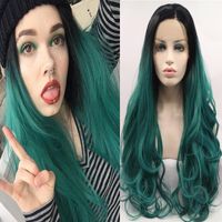 Wholesale Body Wave Mermaid Piano Black To Dark Green Two Tone Synthetic Lace Front Wig For Women Heat Resistant Replacement Cosplay quot Wigs