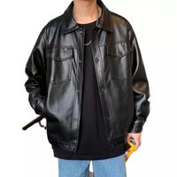 Wholesale Men s Jackets Spring Autumn Loose Soft Leather Jacket Single Breasted Men Casual Biker Large Size XL