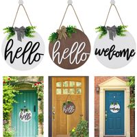 Wholesale Country Minimalist Style Welcome Wooden Crafts Front Door Wall Decoration Wood Circle Card Creative Woodens House Plate Solid Color