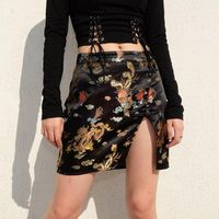 Wholesale Skirts Chinese Style Black Vintage Dragon Embroidery Mini Skirt High Waist Sexy Women Short Gothic Autumn Split Clothes Zippers