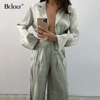Wholesale Bclout Green Vintage Two Piece Sets Women Autumn Of Elegant Woman Long Sleeve Top And High Waist Pants Set Female Women s Tracksuits