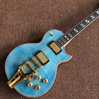 Wholesale Custom Classic blue color Tiger Flame jazz electric guitar Golden hardware