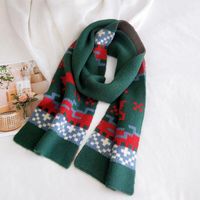 Wholesale Scarves Christmas Scarf Head Thick Warm Wool Knitted Vintage Small Plaid Elk Pattern Soft Long Shawls Wraps