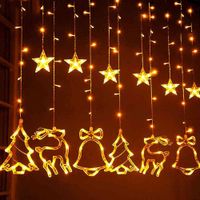 Wholesale Elk Bell Curtain Garland Christmas Decor LED String Fairy Lamp Holiday Lighting Navidad New Year Home Decorative