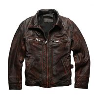 Wholesale Autumn Winter Real Fit Cow Leather Jackets Plus Size XL Coat Motorcycle Jacket Vintage Locomotives Men s