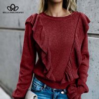 Wholesale Women s Sweaters Philosophy Casual Long Sleeved O Neck Ruched Flare Sleeve Pullovers Ruffles Female ElegantSweater Top