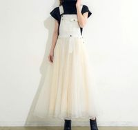 Wholesale Casual Dress Women Korean Preppy Style Plain Sundress Summer Sleeveless Mesh Patchwork A Line Ankle Length Black white Dresses