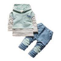 Wholesale Boys clothes three piece sets New Fashion patch stripe autumn Boy hoodies vest T shirts Jeans Children Clothing Kids Outfits X2