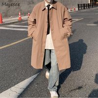 Wholesale Men s Trench Coats Men Casual Vintage Turn down Collar Japaneses Style Windbreaker Solid Daily All match Students Ulzzang Streetwear S XL