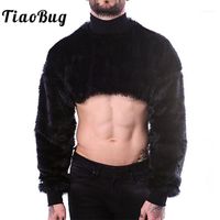 Wholesale Men s Sweaters Black Flannel Cropped Tops Stage Performance Sexy Clubwear High Neck Long Sleeve Warm Short Pullovers For Men Fashion Streetw