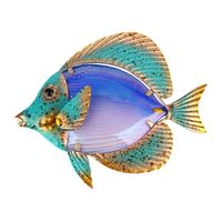 Wholesale Metal Fish Wall Art for Home and Garden Decoration Outdoor Animales Jardin with Colour Glass Statues Sculptures