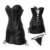 Wholesale PLUS SIZE Women Fashion Clubwear Corset Dress Outfit Sexy PVC Leather Overbust Bustier Corselet and Side Lace up Mini Skirt S XL Drop Ship z8CO