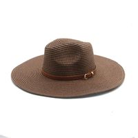 Wholesale Wide Brim Hats Women Summer Straw Paper Solid Big cm Belt Band Sun Protection Khaki Coffee Black Men Bucket
