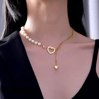 Wholesale Pearl Love Necklace women Pendants Retro embellishment Charm Chain Pendant Necklaces Fashion Jewelry gift gold and sliver color