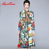 Wholesale Qiqi queen Spring Floral Print Bow Boho Beach Dress Vintage Casual Dresses Elegant Ladies Work Evening Party Vestidos
