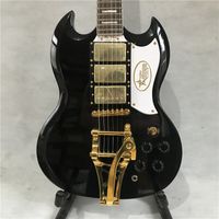 Wholesale SG custom big rocker electric guitar black body three piece cartridge gold accessories white guard love