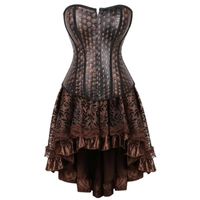 Wholesale Bustiers Corsets Brown Steampunk Skull Print Ovebust Corset Women Vintage Sexy Faux Leather Lingerie Top Pirate Costume