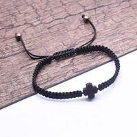 Wholesale Link Chain Christ Logo Wood Cross Rosaries Bracelet Adjustable Braided Black Rope Bracelets For Women Religious Christian Jewelry