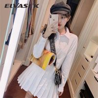 Wholesale Women s Blouses Shirts Long Sleeve White Pleated Shirt Dress Autumn Women Casual Turn Down Collar Mini Button Lady A Line Office Vest