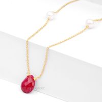 Wholesale Natural Frhwater Pearl Dyed Ruby Sterling Sier Gold Plated Chain Necklace