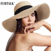 Wholesale FURTALK Summer Beach Hat Women Large Straw Hat Big Brim Sun Hats UV Protection Foldable Roll Up Floppy Cap chapeu feminino