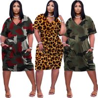 Wholesale Fashion designer dresses Women s Sexy Loose Camouflage Print V neck Casual SKATER Dress With Pocket One Pieces For Women Plus Size