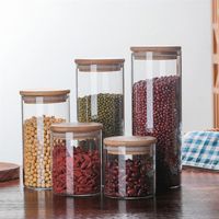 Wholesale Storage Bottles Jars Clear Glass Jar Sealed Canister Food Container For Loose Tea Coffee Bean Sugar Salt Jar With Bamboo Lid