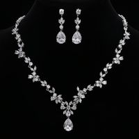 Wholesale Trendy Gorgeous CZ Stones Jewelry Earring Necklace Set White Crystal Flower Party Wedding For Women Earrings