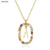 Wholesale ANDYWEN Sterling Silver Gold Letters A Z Initial M S C K bet Pendente Long Chain Necklace Say My Name Fine Jewelry