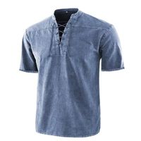 Wholesale Men s T Shirts Harajuku V Neck Vintage Lace up Tie Short Sleeve Gothic T Shirt Camisetas Hombre Verano Tshirt Graphic T Shirts