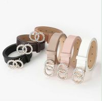 Wholesale Fashion Double Round Buckle With Rhinestones Dress Jeans Pants Waist Belt Synthetic Leather Belts For Women