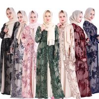 Wholesale Muslim Women Sequin Kimono Casual Dresses High Quality Luxury Abaya Embroidery Maxi Robe Kaftan Dubai Ethnic Clothing