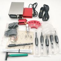 Wholesale Professional Tattoo Kit Bright Red Rotary Motor Machine Gun With Silver Liquid Power Supply Foot Pedal Set Needles Grips Practise Skin Tattoo Body Art KT009
