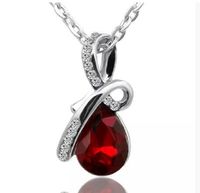 Wholesale 2021 Women Teardrop Shaped Pendant Necklace Crystal Rhinestones Diamond Charm Silver Plated Chain For Ladies Statement Jewelry