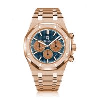 Wholesale Men s Automatic Mechanical Watch REQUIN OO15202 Gold Stainless Steel Case Royal Blue Six Hands Multifunction Calendar Dial Folding Clasp Oak