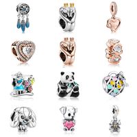 Wholesale Fits Pandora Bracelets Love You Heart Panda Crown Swan Dog Doggy Crystal Heart Pendant Charms Beads Silver Charms Bead For Women Diy European Necklace Jewelry