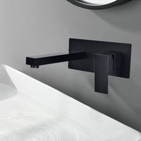 Wholesale Bathroom Sink Faucets Matte Black Wall Mounted Basin Faucet Square Bathtub Single Handle Solid Brass Chrome Cold Mixer Tap