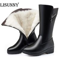Wholesale Boots Winter Women Wool Fur Inside Warm Shoes Wedges Heels Genuine Leather Platform Snow Footwear Botas1