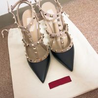 Wholesale Women Spikes rivets sandals High Heels Roman Stud Calfskin Pump Ballet Flat Black Genuine leather White Party Wedding sexy Shoes Top Quality