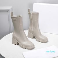Wholesale 2021 women designer betty rubber rain boots block heel sleek square toe pvc leather boot style woman shoes size