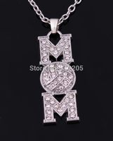 Wholesale Mother s Day Gift Zinc Alloy Volleyball Mom Pave Clear Crystal Sports Pendant Chain Necklaces